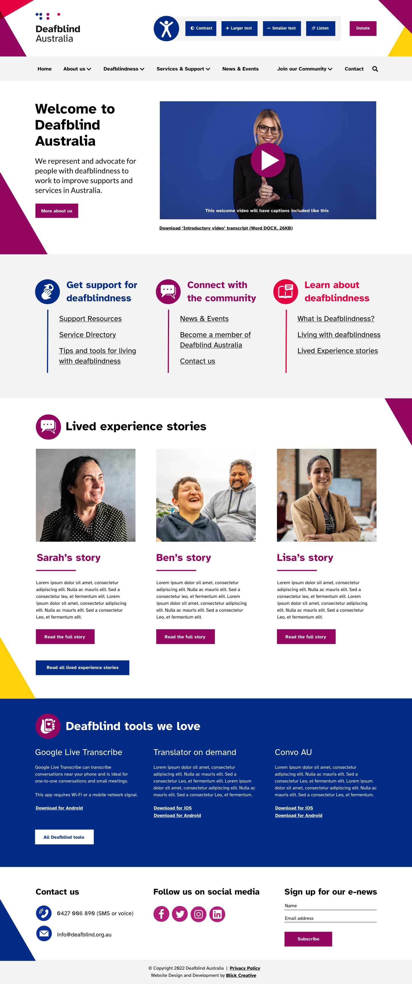 Deafblind Australia Website – Concept 1 – Blick Creative Landing